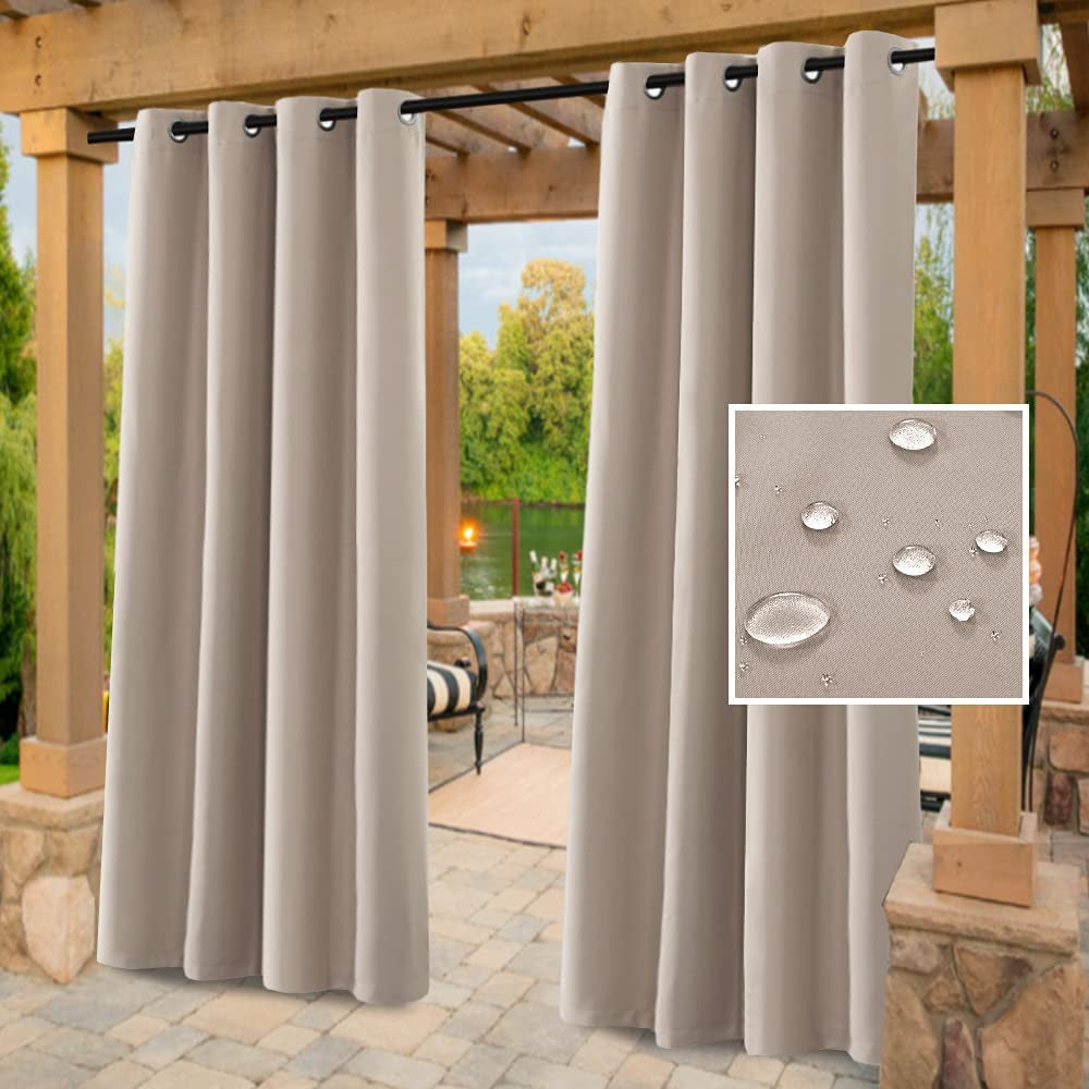 Smarcute, SMARCUTE Indoor Outdoor Curtains for Patio Waterproof Stainless Steel Silver Grommet Thermal Insulated Blackout Outdoor Drapes for Deck/Gazebo, Natural, 1 Panel, W132Cm X D241Cm