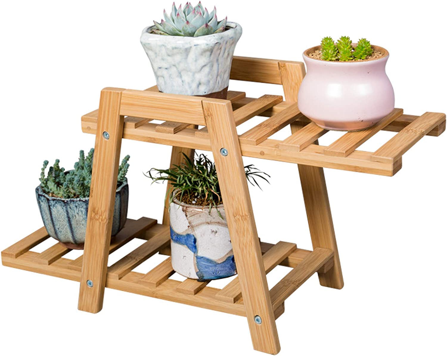 JPACO, Small Plant Stand - Bamboo 2 Tier Plant Rack & Shelf Planter for Succulents, Flowers, Rose. Great for Window Sill, Indoor, Outdoor Display on Tabletop, Work & Office Desk & Counter