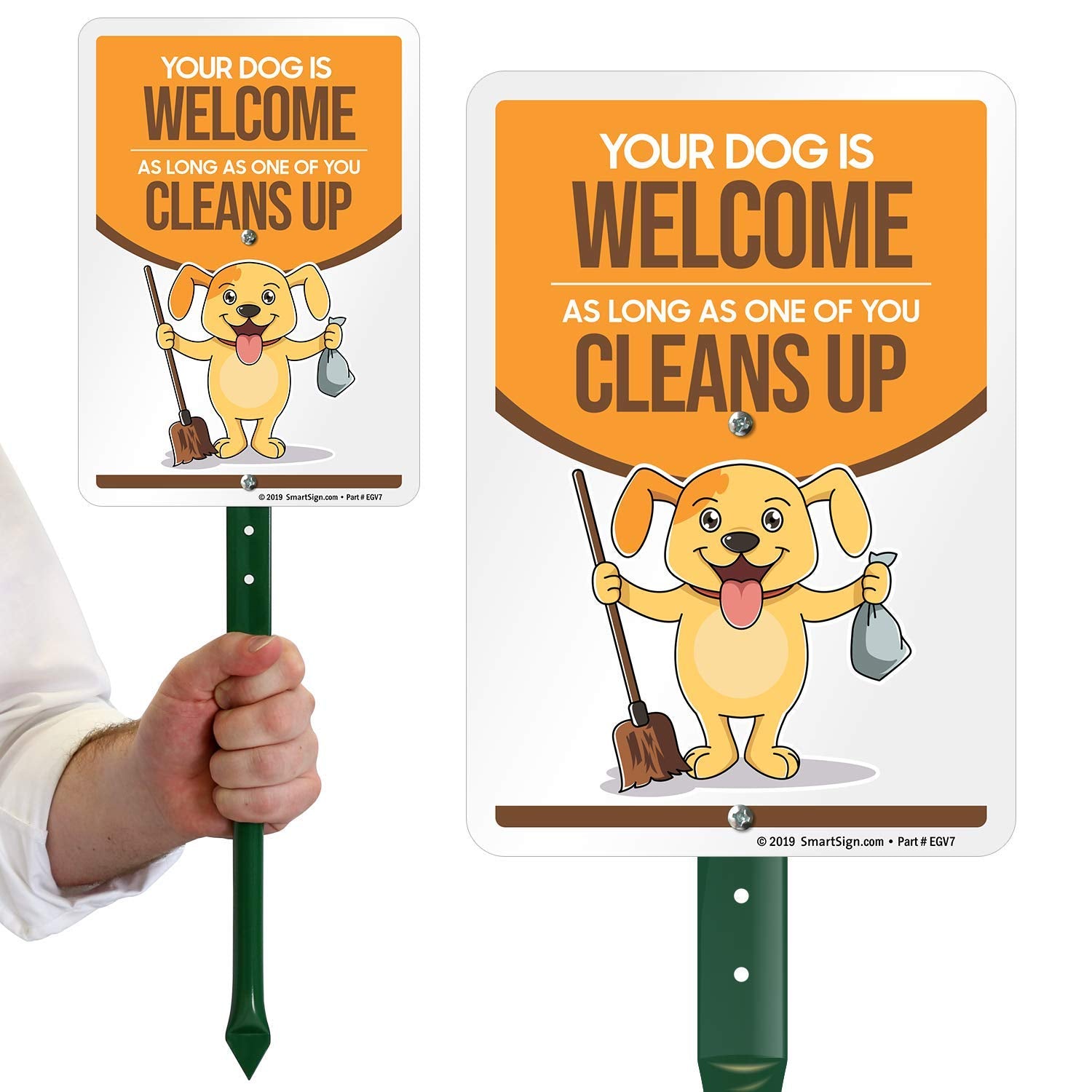 SmartSign, Smartsign Funny Dog Poop Sign for Yard, Your Dog Is Welcome as Long as One of You Cleans up Sign for Lawn | 21” Tall Stake & Sign Kit