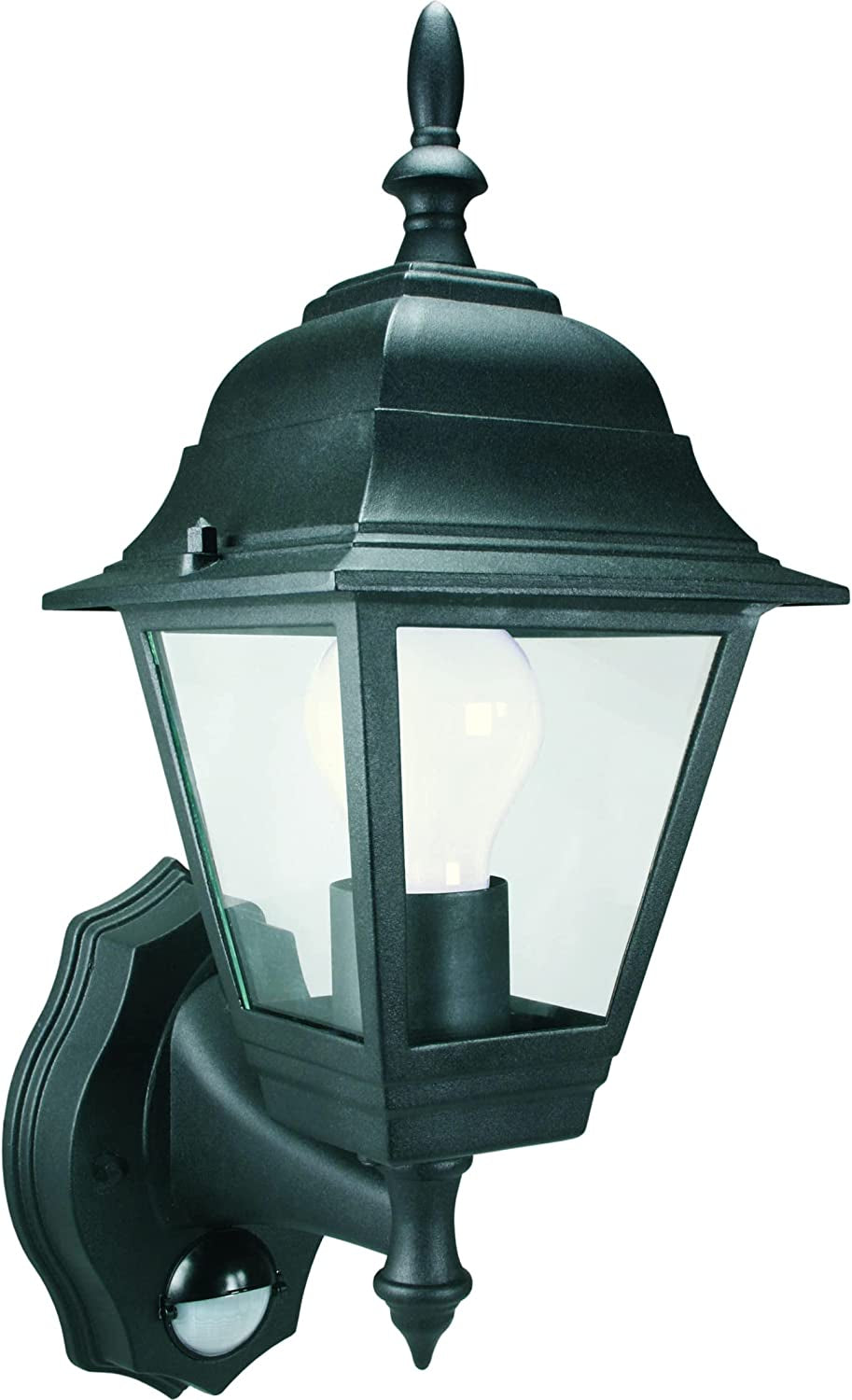 Smartwares, Smartwares 4-Panel Wall Lantern with PIR Motion Sensor, Aluminium & Glass, Adjustable Sensor, Wired, IP44, E27