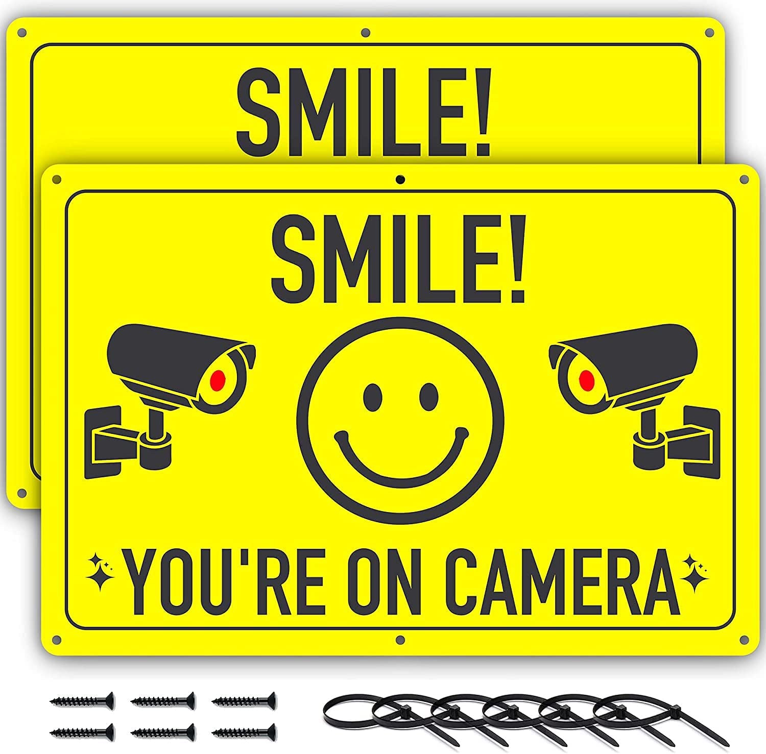 ASSURED SIGNS, Smile You'Re on Camera Sign - 11.75 X 8 Inch - Ideal Aluminum Video Surveillance Security Signs to Prevent Trespassing on Private Property - Perfect for House, Business, Yard or Private Driveway