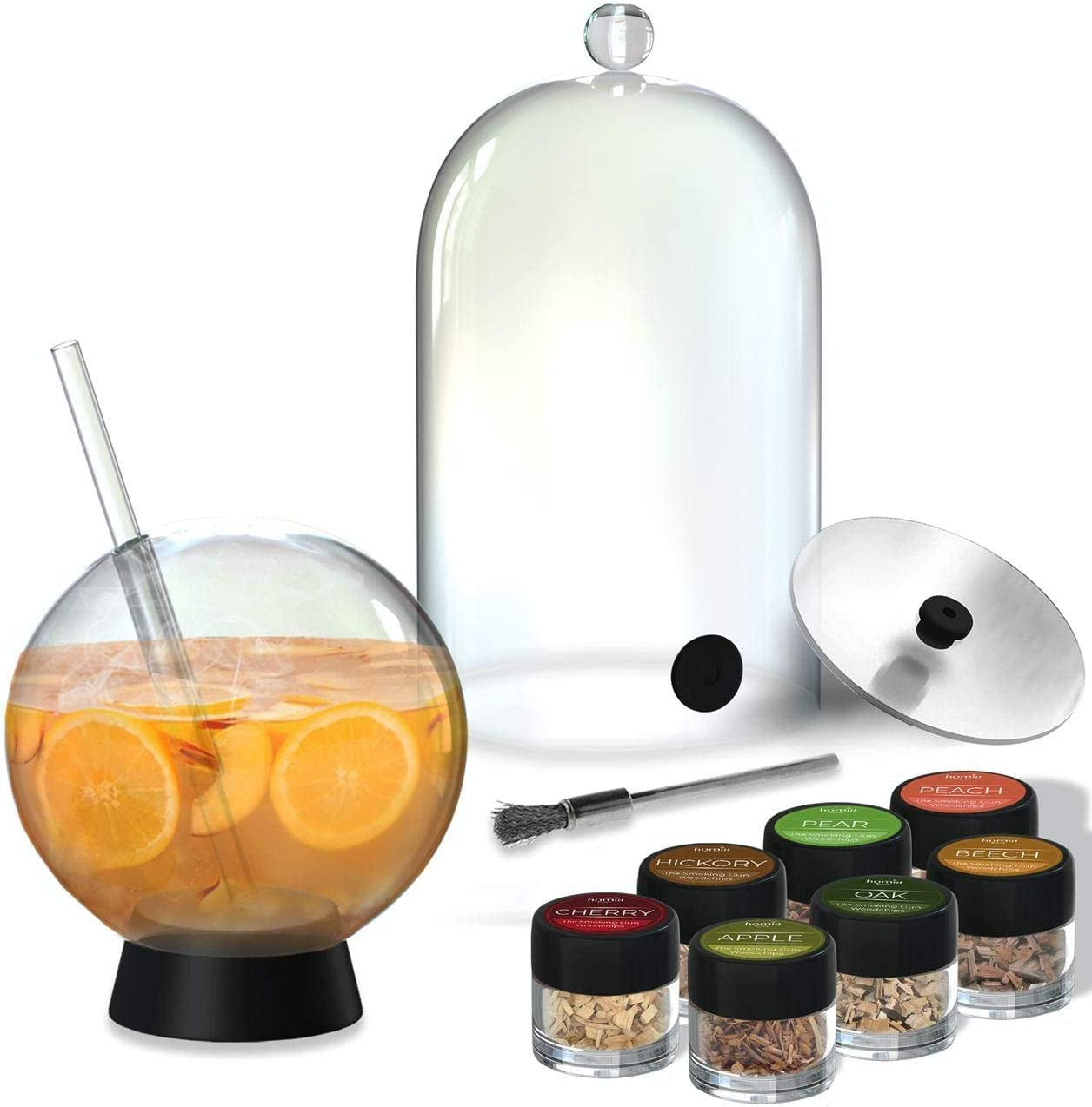 homia, Smoking Gun Accessory Set, 11 PCS, Food Smoke Infuser Accessories - Disk Lid and Cocktail Ball Glass with Straw for Drink Smoker, Dome for Cold Smoke, Smoking Cloche for Drinks, 7 Flavors Wood Chips