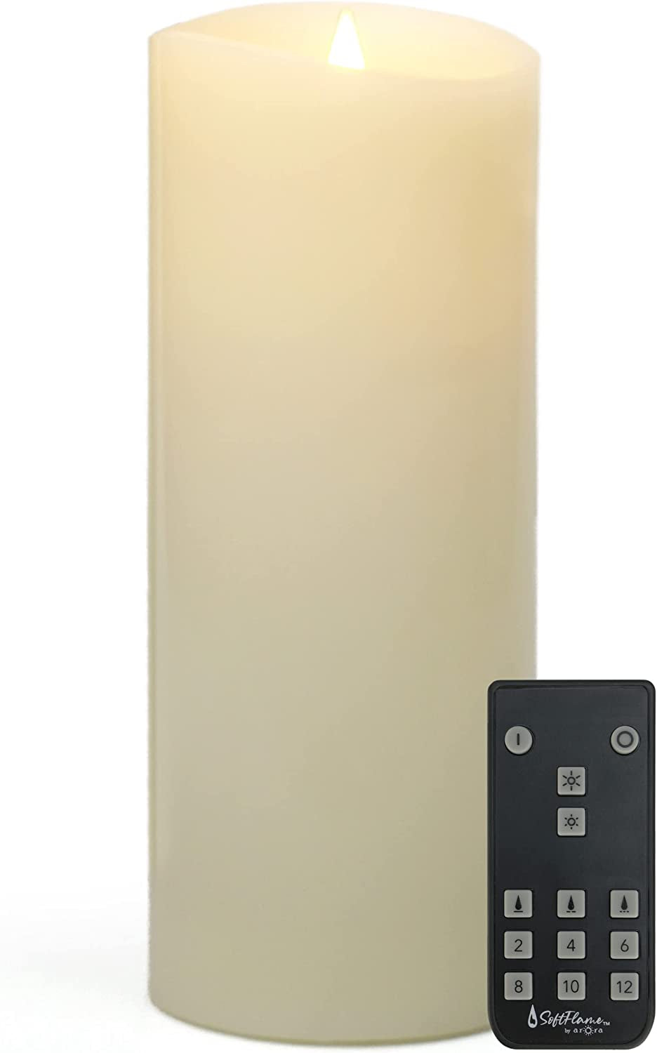 Softflame, Softflame Flameless Multi-Color Pillar LED Candle 3 X 7" | White | Realistic Moving and Flickering Flame | Remote Control with 2/4/6/8/10/12 Hour Timer Included