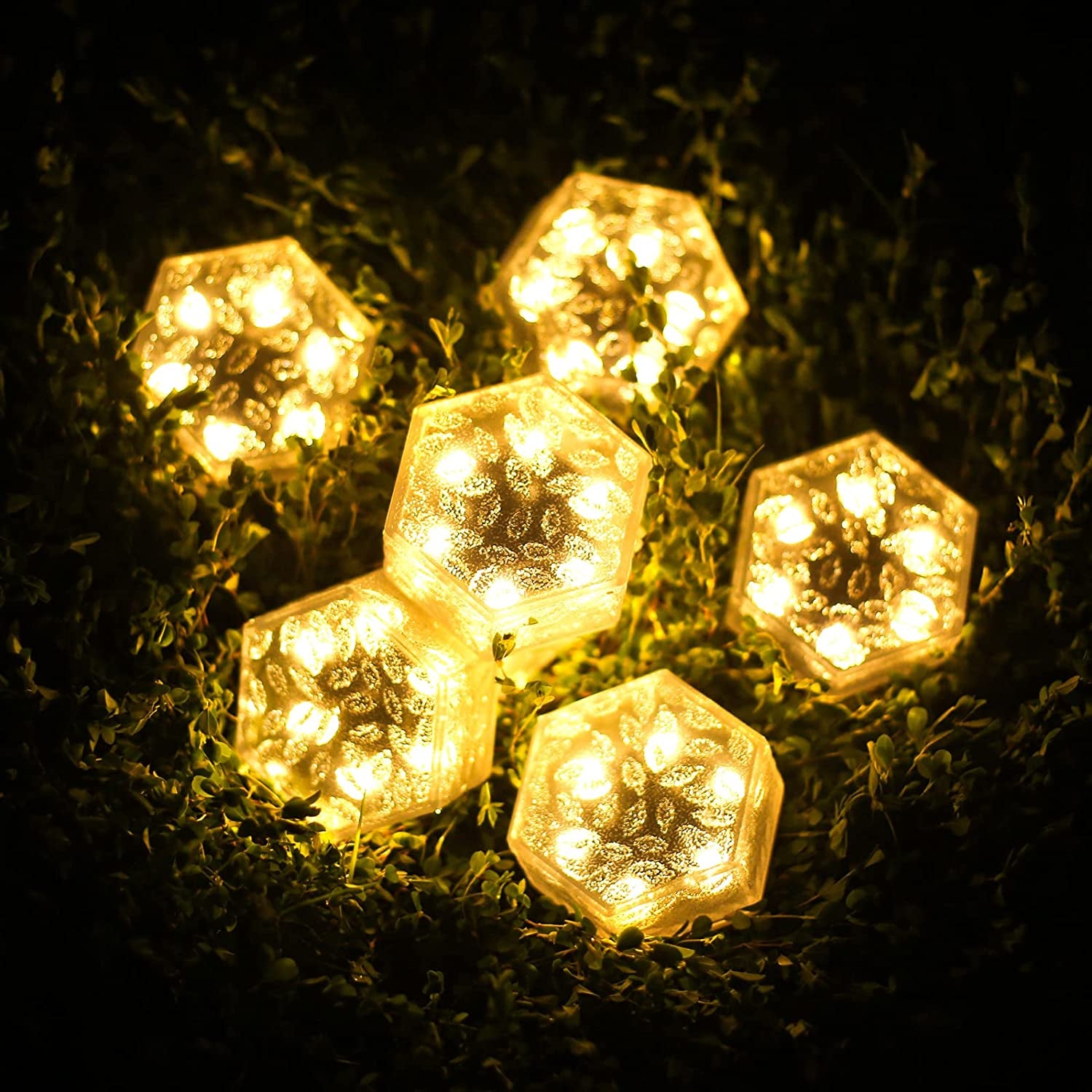 XINGTONG, Solar Brick Light - 6 Pack Outdoor Waterproof Paver Lights Landscape Path Lights Solar Ice Cube Lights for Garden Patio Yard Lawn Pool Decoration （Warm White）