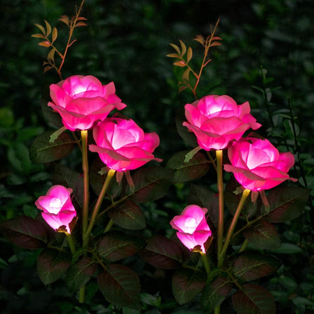 Anordsem, Solar Garden Lights - 2 Pack Garden Decor Lights Waterproof Solar Outdoor Lights Pink Rose Light for Garden, Patio, Yard, Flowerbed ,Pathway Decor