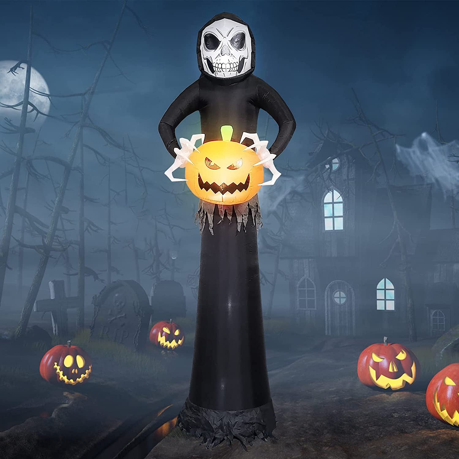 TOROKOM, TOROKOM 8 FT Halloween Inflatables Decoration Large Grim Reaper Skull Ghost Halloween Blow up Yard Decoration with LED Light Built-In for Home Party Garden Yard Lawn Indoor Outdoor Decor